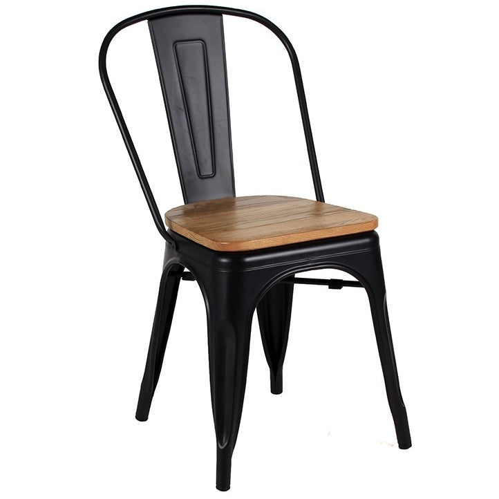 Silla Tolix con asiento de madera - Negro