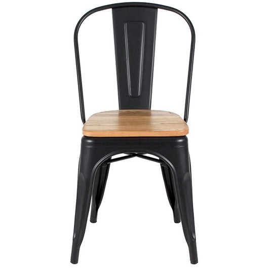 Silla Tolix con asiento de madera - Negro