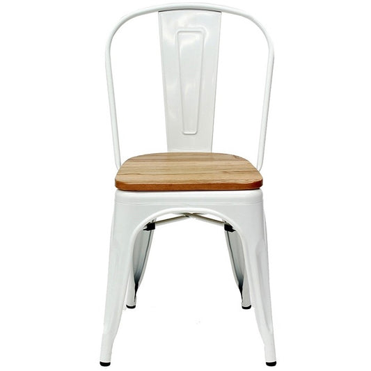 Silla Tolix con asiento de madera - Blanco